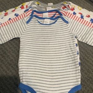 Set of 5 baby boden long sleeved onsies. EUC! Stripe/truck prints. Sz 18-24 mo